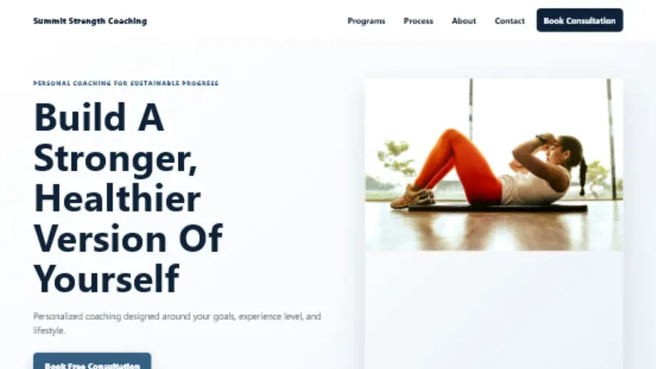 Summit Strength Coaching landing page hero with consultation call to action